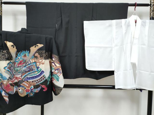 平和屋着物[]七五三 男の子 祝着・羽織・長襦袢(単衣)セット 龍 兜 打ち出の小槌 松文 暈し染め 金彩 DABE7512ma
