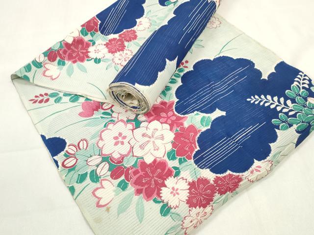 平和屋着物＊夏物　アンティーク　大正ロマン　小紋　反物　着尺　絽　草花雲文　未使用　DAAV8286zzz