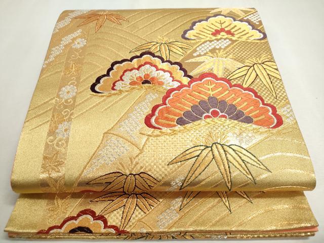 平和屋着物◎六通柄袋帯　笹竹松文　金銀糸　正絹　逸品　DABC2862ud