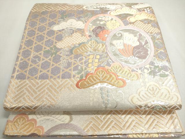 平和屋着物◎六通柄袋帯 唐織 花蝶丸文 金銀糸 正絹 逸品 DABC2865ud