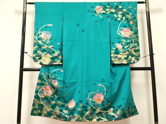 Kimono （For Girls） - 平和屋着物[]ファッションデザイナー　コシノアヤコ 　七五三　女の子　7歳　祝着　四つ身　糸車花文　金彩　逸品　DABC5448ma