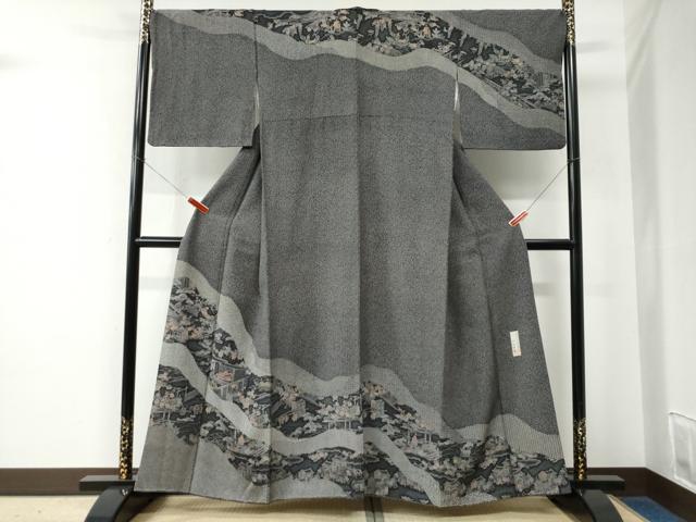 平和屋着物●人間国宝　初代六谷梅軒の息子　二代目　六谷梅軒(六谷博臣)江戸小紋　訪問着　道長人物風景文　黒地　正絹　逸品　CABE2254yc