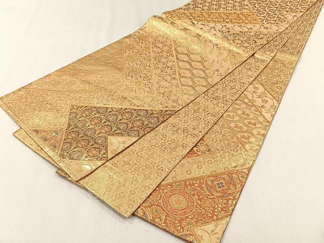 平和屋の平和屋着物◎太鼓柄袋帯 切嵌 花唐草文 金糸 正絹 逸品 CABH7583yk｜アングル3
