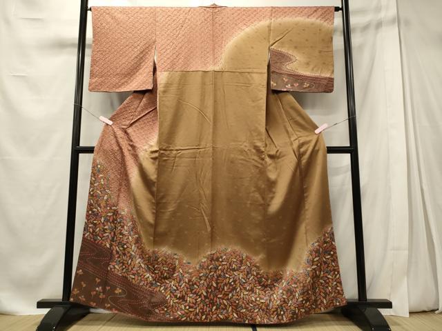 平和屋着物■訪問着　絞り　草葉文　暈し染め　正絹　逸品　CABE8037oy