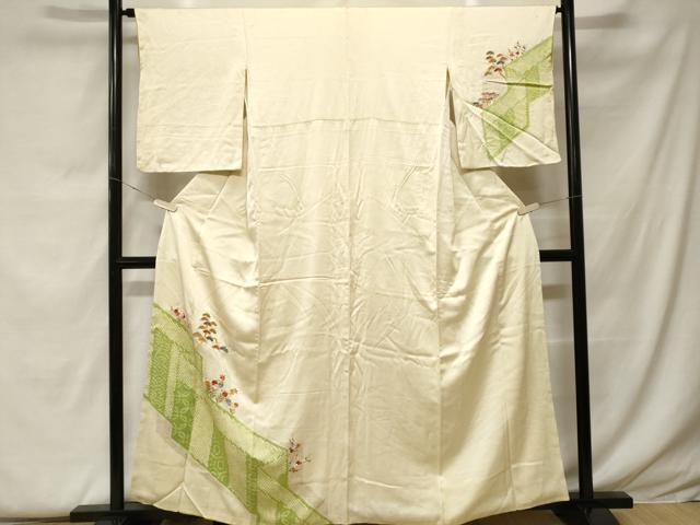 Full-Length Under-Kimono - 平和屋着物■訪問着　駒刺繍　絞り　屏風松竹梅文　金彩　正絹　逸品　CABF9447ev