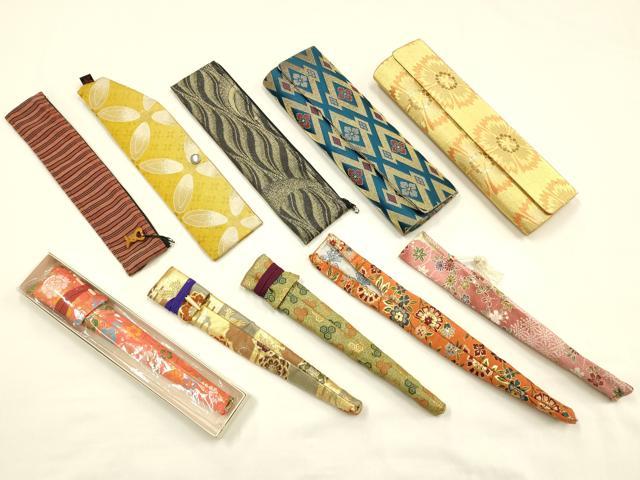 平和屋着物▼和装小物 扇子袋まとめて10点 花柄 松皮菱 縞 金糸 逸品 未使用品あり AABG8941ay