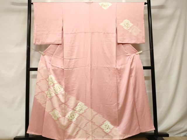 Full-Length Under-Kimono - 平和屋着物■訪問着　絞り　松皮菱草花文　金彩　正絹　逸品　CABF9512ev