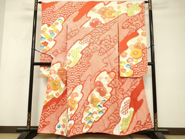Full-Length Under-Kimono - 平和屋着物■豪華振袖　駒刺繍　絞り　霞取り花松文　金彩　正絹　逸品　DABF0108ea