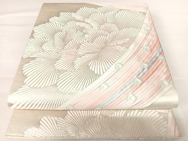 平和屋着物◎六通柄袋帯 唐織 孔雀羽文 銀糸 正絹 逸品 AABA6346yx