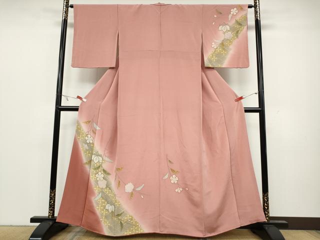 平和屋着物●訪問着　枝花文　暈し染め　鬼しぼ縮緬　正絹　逸品　CAAY5041ut
