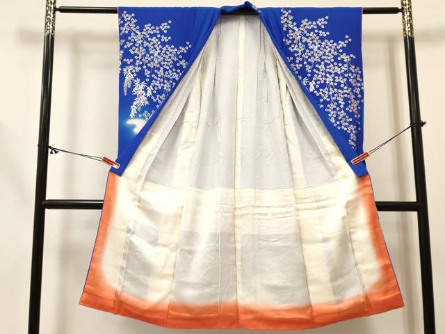 平和屋着物[]七五三　女の子　7歳　祝着　四つ身　長襦袢(無双仕立て)セット　駒刺繍　鈴花文　暈し染め　金銀彩　逸品　DABC5146ma