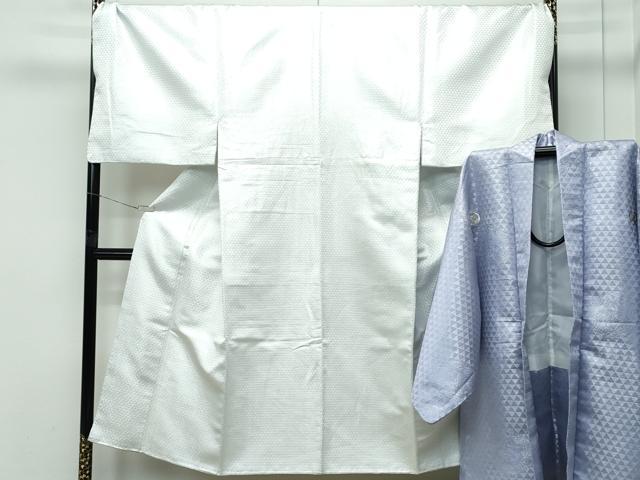 平和屋着物●極上 男性 色無地・紋付き羽織セット キングサイズ 鱗丸文 銀通し地 着物：白 羽織：薄鼠 舞台衣装 洗える着物 逸品CZAA5609s6