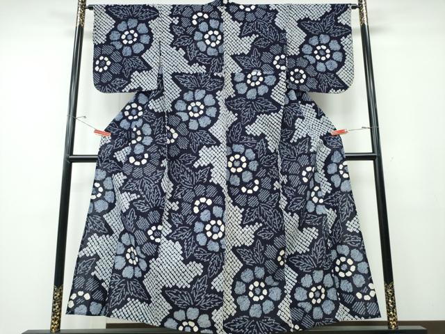 平和屋着物∴夏物　浴衣　有松鳴海絞り　枝花文　綿　逸品　CABD2718ng