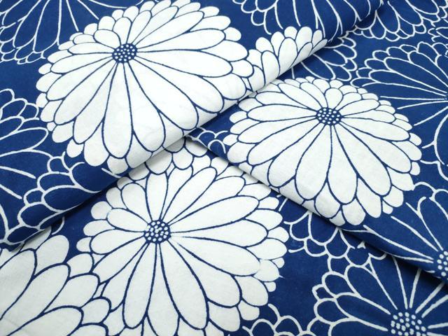 平和屋着物∴夏物　浴衣　藍　注染　手染め　手縫い　菊文　日本製　綿　逸品　CABD2733ng