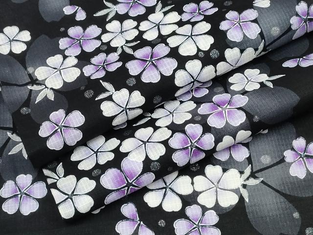 平和屋着物∴夏物　浴衣　綿紅梅　舞花尽くし　ラメ　黒地　綿　逸品　CABD2743ng