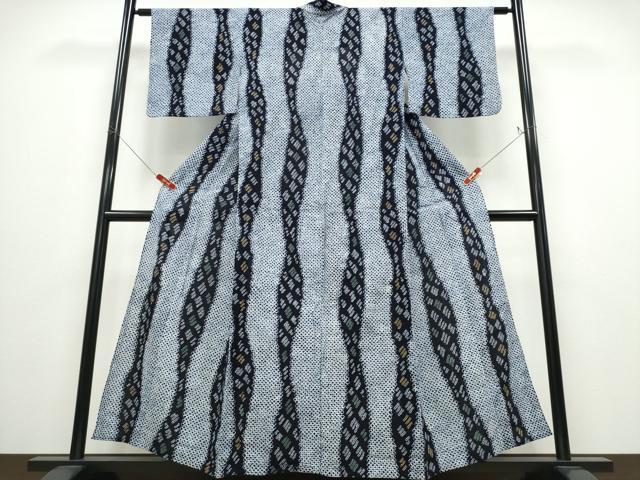 Female Yukatas - 平和屋着物∴夏物　浴衣　有松鳴海絞り　よろけ縞吉祥文　綿　逸品　CABD2748ng