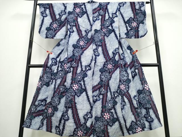 平和屋着物∴夏物　浴衣　有松鳴海絞り　枝菊吉祥文　綿　逸品　CABD2758ng