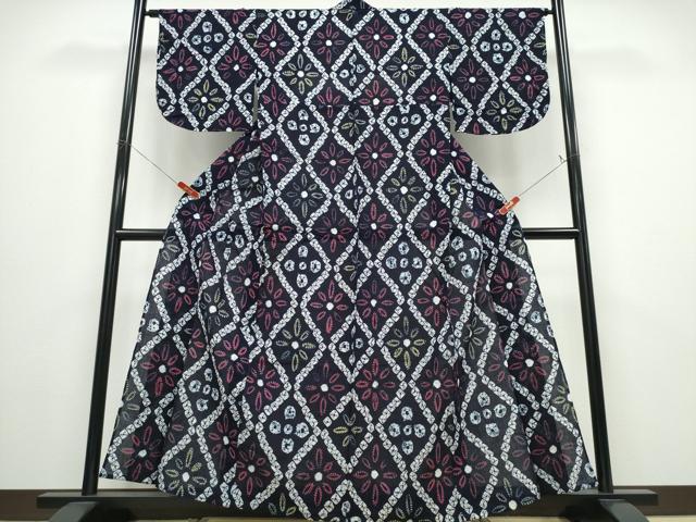 平和屋着物∴夏物　浴衣　有松鳴海絞り　花菱文　綿　逸品　CABD2761ng