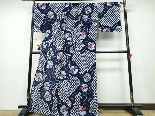 平和屋着物∴夏物　浴衣　有松鳴海絞り　枝花文　綿　逸品　CABD2696ng