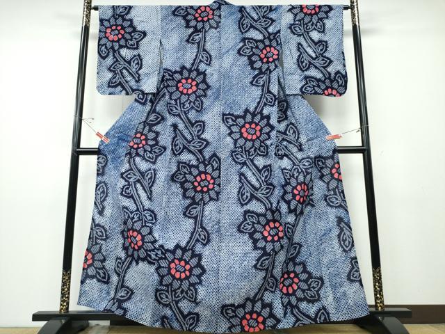 平和屋着物∴夏物　浴衣　有松鳴海絞り　枝菊文　綿　逸品　CABD2697ng