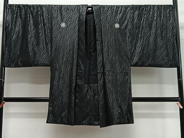 Uramono - 平和屋着物∞男性　長羽織　杢目文　黒地　洗える着物　CABD4710ua