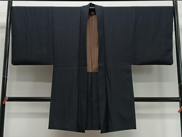 平和屋着物∞男性長羽織紬地紫黒色正...