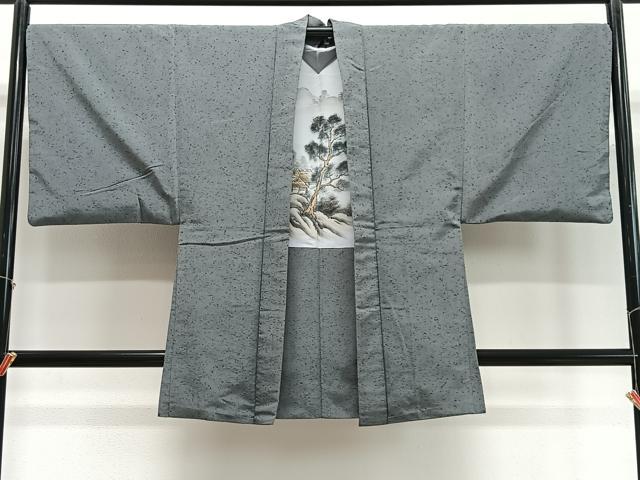 平和屋着物∞男性　長羽織　紬地　霞文　正絹　逸品　CABD4756ua