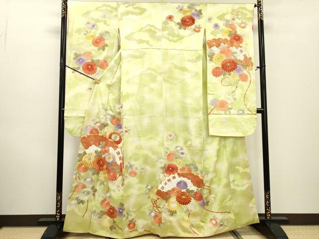平和屋着物▼豪華振袖　駒刺繍　檜扇菊文　暈し染　金彩　正絹　逸品　DABD5429fe