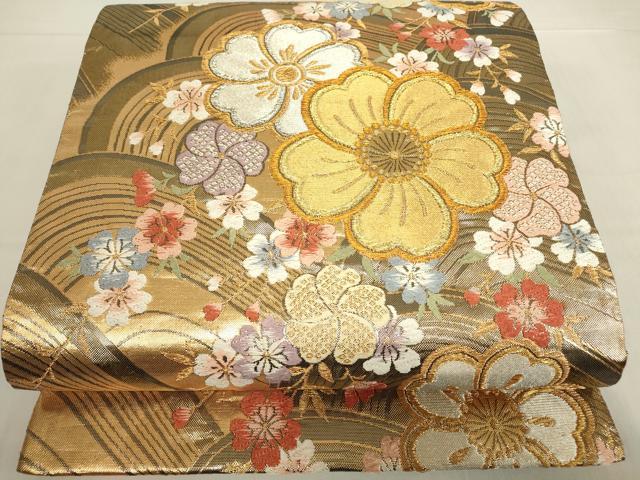 平和屋着物▼六通柄袋帯 花三彩 金銀糸 正絹 逸品 DABE4092az
