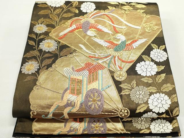 Other - 平和屋着物◎六通柄袋帯　唐織　花鳥檜扇紋　金銀糸　正絹　逸品　DABF4693qa