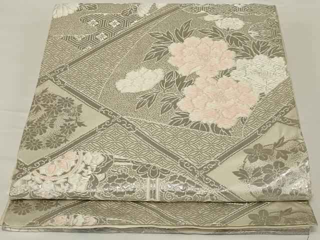 Rakuten - 平和屋着物◎六通柄　本袋帯　唐織　地紙花文　銀糸　正絹　逸品　AABH8484ou