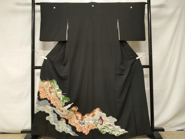 Rakuten - 平和屋着物■豪華黒留袖 駒刺繍 仕覆 茶器花文 金彩 正絹 逸品 CABE7853ev