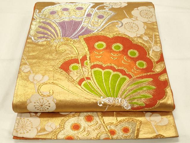 平和屋着物◎六通柄袋帯　唐織　花蝶文　金銀糸　正絹　逸品　DABC9985qp
