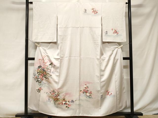 Full-Length Under-Kimono - 平和屋着物■訪問着　屏風流水草花文　暈し染め　金彩　正絹　逸品　CABF3748ev