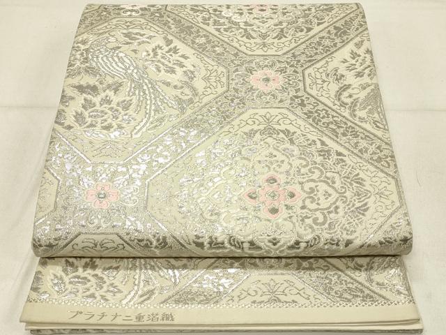 Rakuten - 平和屋着物◎六通柄袋帯　蜀江花鳥文　プラチナ二重箔織　正絹　逸品　DABE3585qp