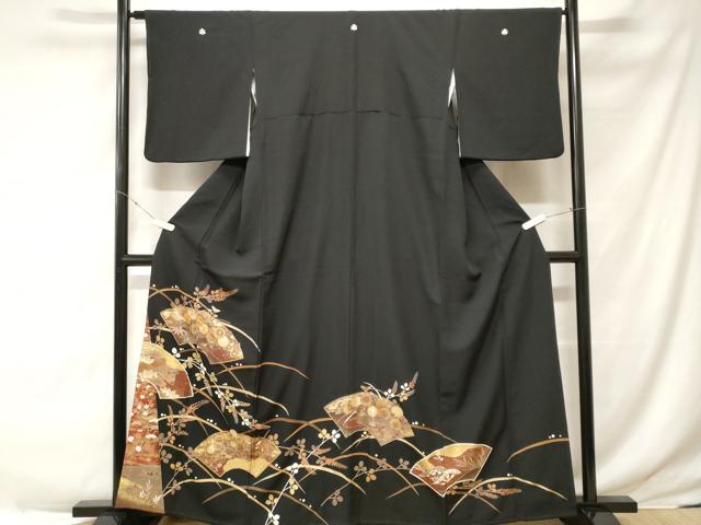 Full-Length Under-Kimono - 平和屋着物■豪華黒留袖　駒刺繍　地紙露芝藤文　金彩　正絹　逸品　CABE7750ev