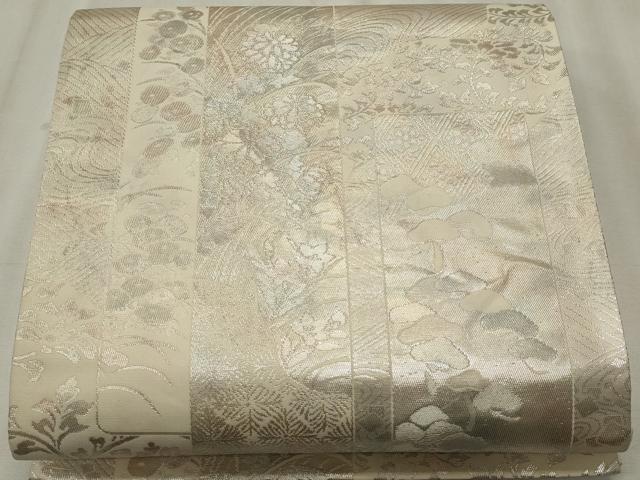 Rakuten - 平和屋着物◎六通柄袋帯 短冊重ね草花文 銀糸 正絹 逸品 CABF6663ou