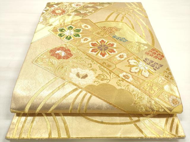 平和屋着物◎六通柄袋帯　唐織　吉祥扇面花文　金銀糸　正絹　逸品　DABE2250xg