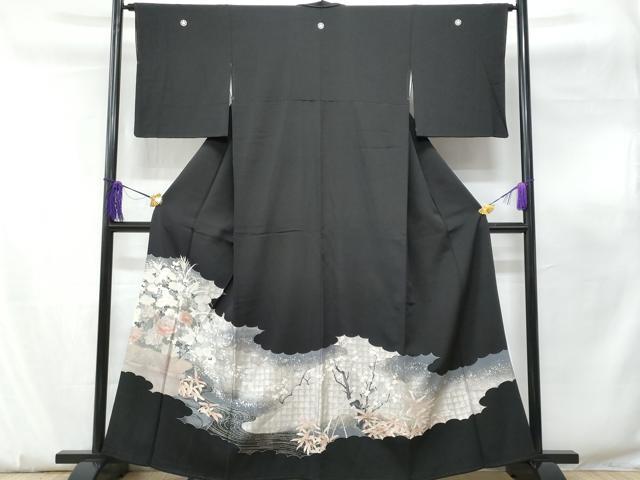 Rakuten - 平和屋着物■豪華黒留袖　流水草花文　金銀彩　正絹　逸品　CABF0893fb