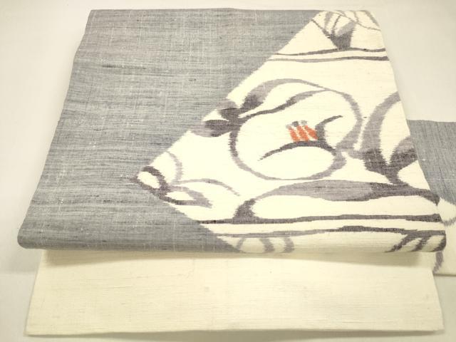 平和屋着物●九寸名古屋帯　小千谷紬　草花文　正絹　逸品　DAAZ4192cm