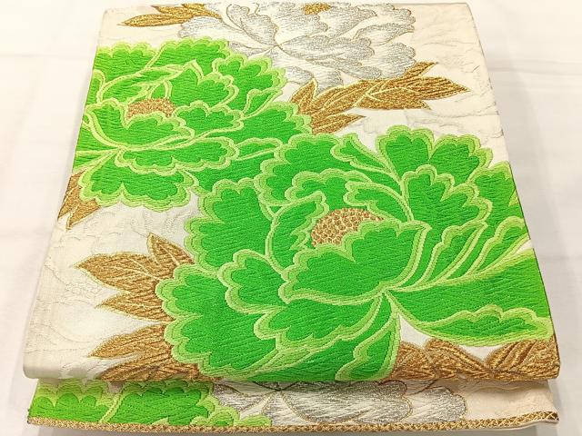 平和屋着物◎六通柄袋帯　唐織　草花文　金銀糸　正絹　逸品　AABH5486uk