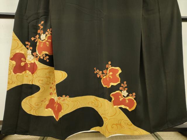 平和屋着物■豪華黒留袖　駒刺繍　桐花文　金糸　正絹　逸品　DABD5372fe