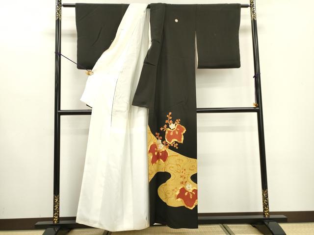 平和屋着物■豪華黒留袖　駒刺繍　桐花文　金糸　正絹　逸品　DABD5372fe