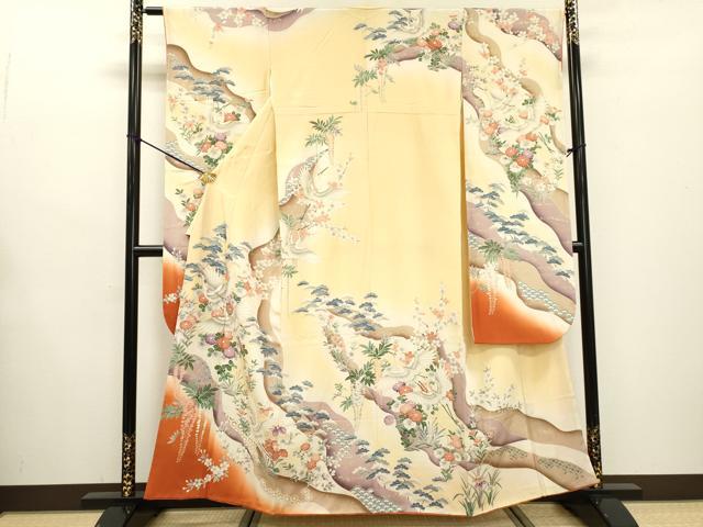 Rakuten - 平和屋着物■豪華振袖　飛鶴花松文　暈し染　金彩　正絹　逸品　DABD5384fe