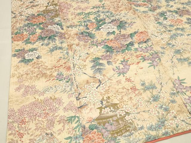 乐天商城 - 平和屋着物■上質な小紋　風景飛鶴花文　金彩　正絹　逸品　DABD6819cm