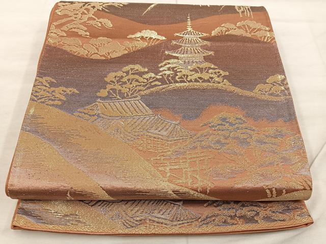 Rakuten - 平和屋着物◎六通柄袋帯　風景文　金糸　正絹　逸品　BAAX0318mz