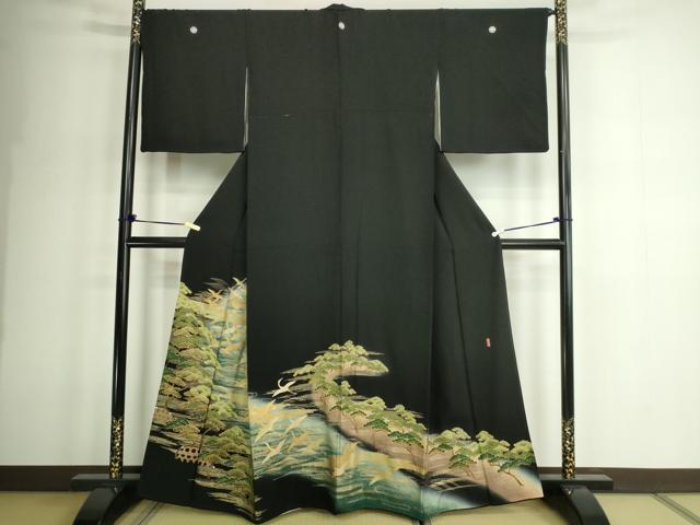 Rakuten - 平和屋着物■豪華黒留袖　作家物　駒刺繍　飛鶴松文　暈し染め　金彩　正絹　逸品　DABD3353sf