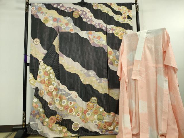 平和屋本店●極上　中国三大刺繍 スワトウ刺繍 汕頭刺繍 振袖・長襦袢(無双仕立て)セット 作家物 駒刺繍 道長花文 金糸　逸品　DZAB5899kh6