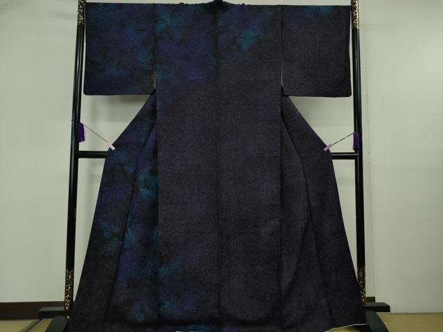 Full-Length Under-Kimono - 平和屋本店●極上　訪問着　草花シルエット　黒地　暈し染め　銀通し地　逸品　DZAB5912kh6