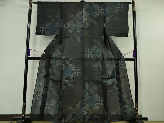 平和屋着物●極上　紬　刺繍　刺し子　七宝麻の葉間道　煤色地　逸品　未使用　CYAA4680s6 平和屋着物○極上 紬 刺繍 刺し子 七宝麻の葉間道 煤色地 逸品 未使用